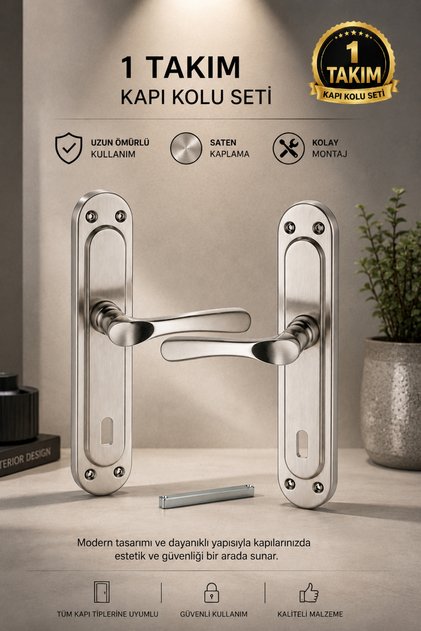 Saten Kapı Kolu Takımı Oda Kapısı İç Kapı Kolu Seti Paslanmaz Metal Kapı Kolu 1 Takım