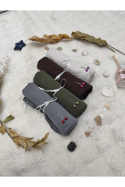 Combed Cotton Shawl Set of 4 Soft Textured Jersey Combed Cotton Shawl Set with Shawl Clip as a Gift (Khaki-Acid Brown-Smoked-Stone)