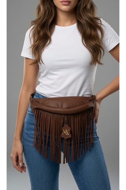 Genuine Leather, Detachable Tassel, Pöti Square Printed Suede, Freebag, Waist and Chest Bag, Metal Buckle Belt