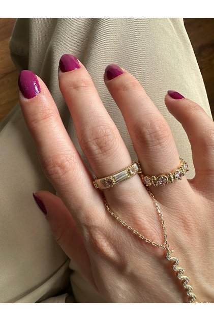 Pink Dot Detailed 2-Piece Ring Set