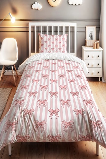 Striped Ribbon Patterned Single Baby Kids Duvet Cover Set