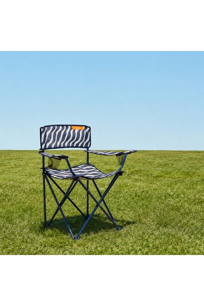 Zebra Desen Kamp Sandalyesi - Lacivert - 50x50x78 cm
