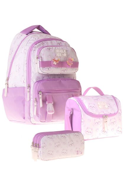 Rabbit Printed Lilac Girls' Triple Primary School School Bag Set - Setcc-C4053A