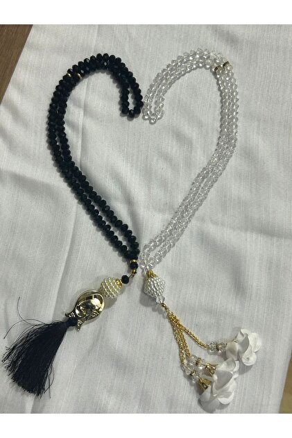 Crystal Cut Acrylic Double Rosary - Black and White Promise Engagement Dowry Gift Rosary Set