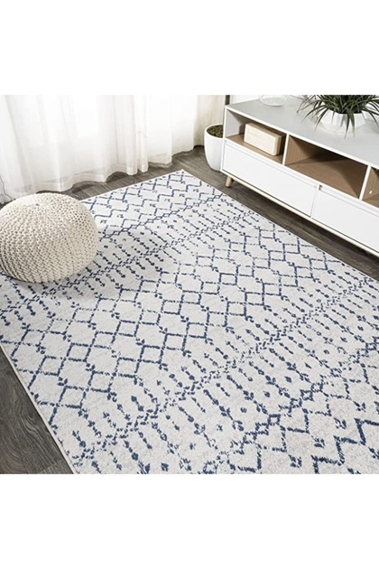 Carpet Moroccan Style Grey For Living Room Bed Room Dining Room - Super Soft Durable And Stain Resistant - Navy Blue
