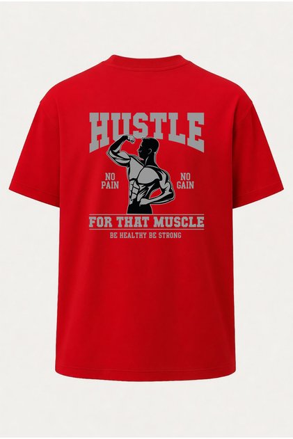 Oversize Hustle Fitness Printed Gym T-Shirt