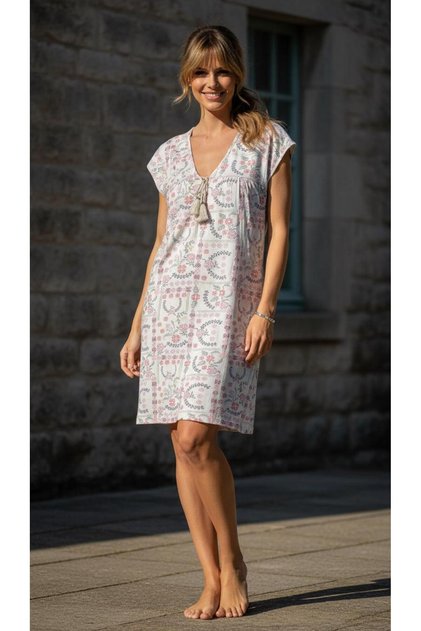 Modal Ethnic Pattern Women's Tasseled V-Neck Nightgown