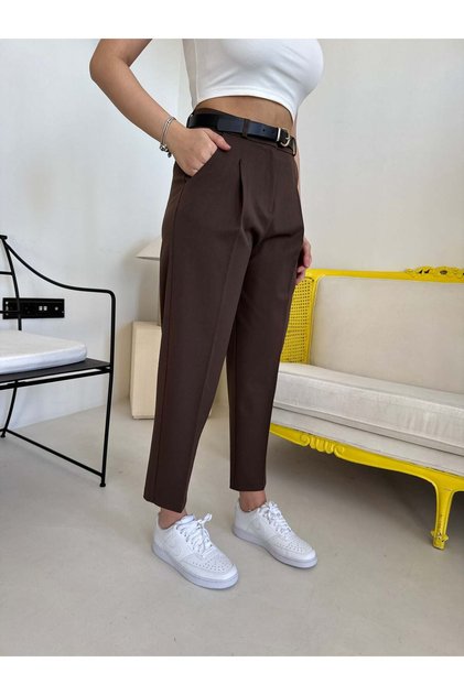 Brown Belted Carrot Pants