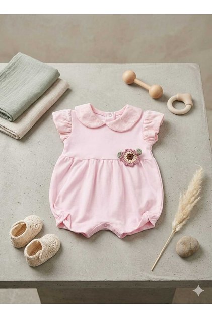 Baby Girl Jumpsuit with Floral Embroidery, 100% Cotton