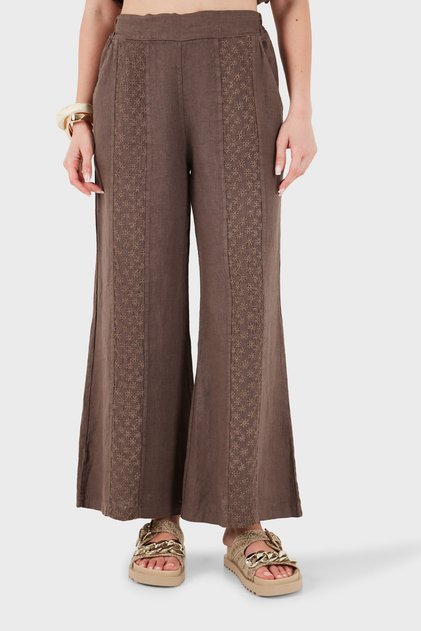 % 100 Keten Relaxed Fit Brode İşlemeli Pantolon PANTOLON 69912211