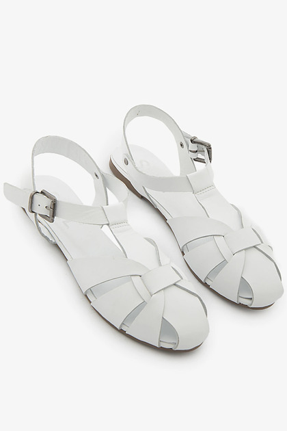 White Genuine Leather Women's Strappy Cage Sandals