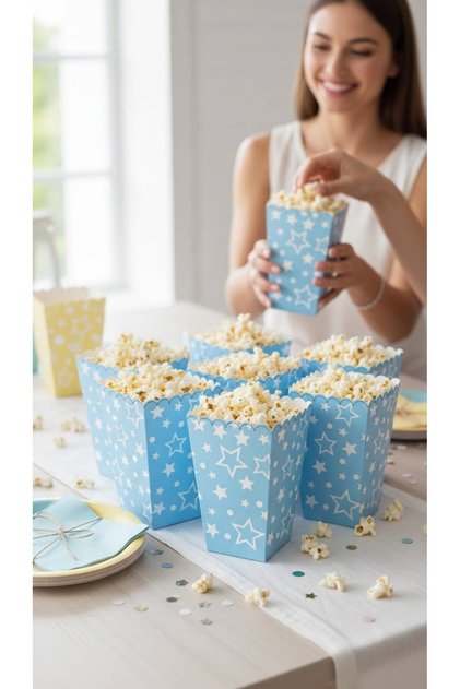 Blue Gilded Themed Popcorn 8-Piece Corn Box
