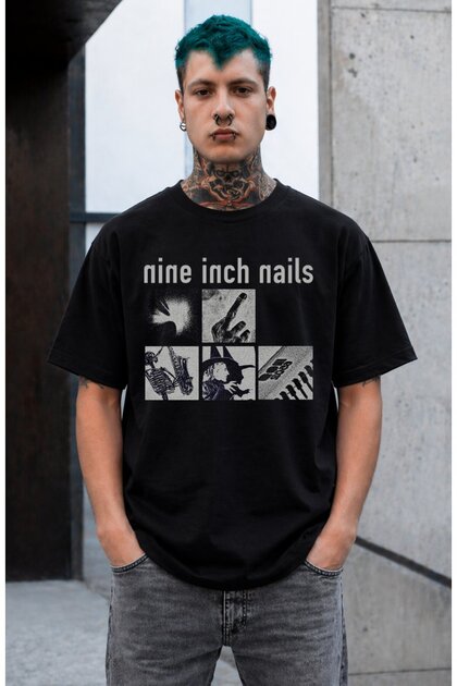 Unisex Nine Inch Nails Members Printed Crew Neck T-Shirt, Oversized Rock Band Nin Themed Tshirt