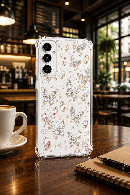 Samsung Galaxy S24 FE Uyumlu Cute Gümüş Kelebek Baskılı Sevimli Telefon Kılıfı MK01A