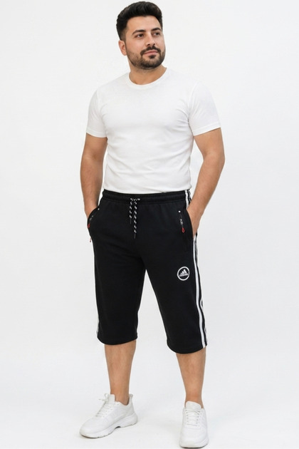 Men's Bermuda Capri Shorts with Zipper Pockets and Elastic Waist