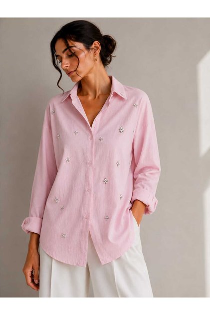 Taş Aksesuarlı Oversize Gömlek