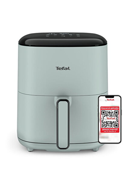 Еъзи Фрай ПОП EY2454E0 фритюрник с горещ въздух, 1500 W, 5 л, - Фритюрник с горещ въздух с 10 автоматични програми, регулируема температура, незалепващо покритие, LCD екран, автоматично изключване, евкалиптово зелен