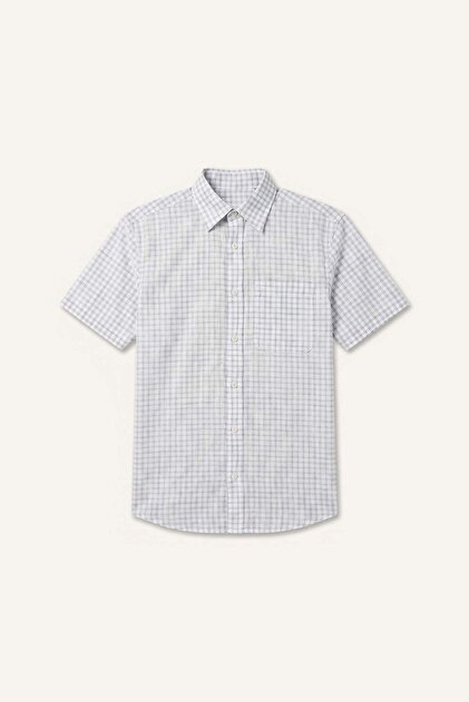 100% Cotton Regular Fit Polo Collar Striped Short Sleeve Indigo Shirt I1719Ax26Sm