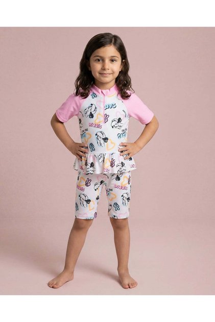 Girls Minnie Frill Allover Print Swim Onesie