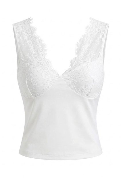 Chest Lace Detail Zero Sleeve Blouse Ecru
