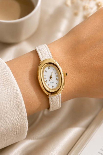Morv Women's Gold Oval Case White Leather Strap Vintage Minimalist Quartz Wristwatch – Old Money Elegance, Sophisticated Casual & Classic Design 2026