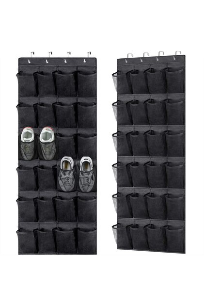 Shoe Organizer,2 Pack Over the Door Hanging Holder,24 Large Mesh Pockets,8 Hooks,59 x 21.6 inch,Black,for Closet,Bathroom,Bedroom,Pantry