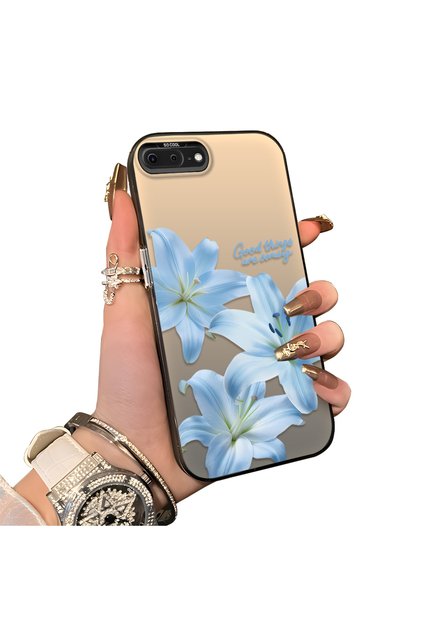 iPhone 8 Plus Compatible Silicone Edge Hard Back Case Couple Phone Case with Floral Pattern