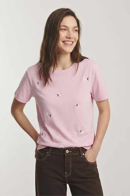 Tricou cu broderie trandafiri ROZ