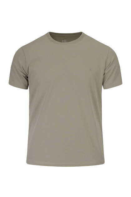 Khaki Regular Fit Crew Neck Cotton T-Shirt