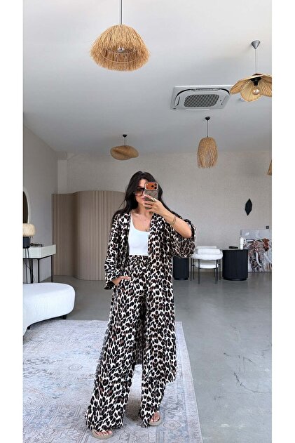 Leopard Patterned Viscose Kimono Trousers