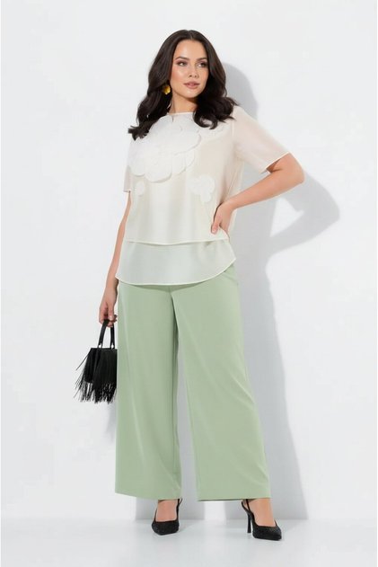 Women's High Waist Elastic Chiffon Lined Fabric Plus Size Curve Pants