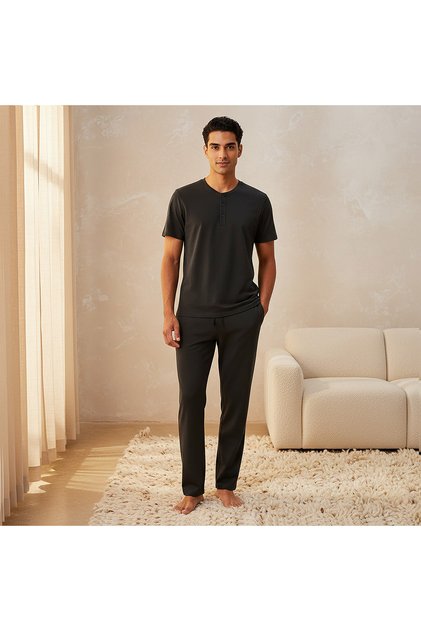 Men Drawstring Waist Nightwear Set