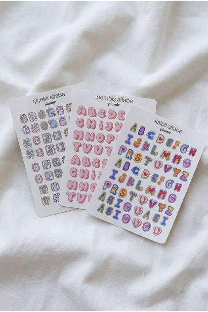 3-Piece Premium Alphabet Sticker Sheet Set A6 – Floral, Pink, and Heart Alphabet