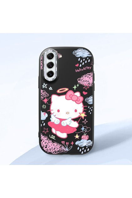 Samsung Galaxy S21 Fe Compatible Case Camera Protector Black Silicone Couple Phone Case Kitty Pattern