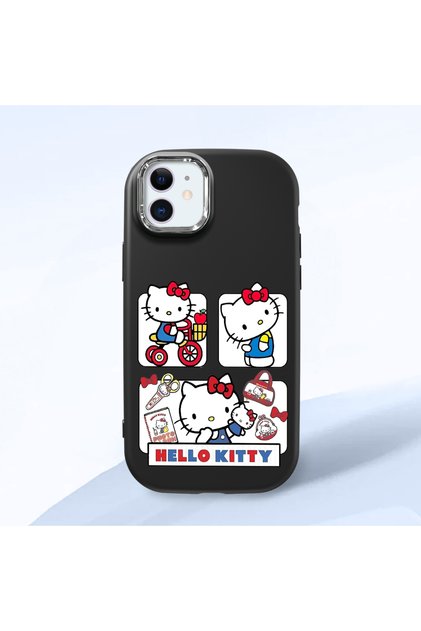 iPhone 11 Compatible Case with Camera Protector Black Silicone Couple Phone Case with Kitty Pattern