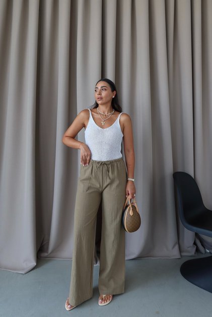 Linen Look Elastic Waist Pants