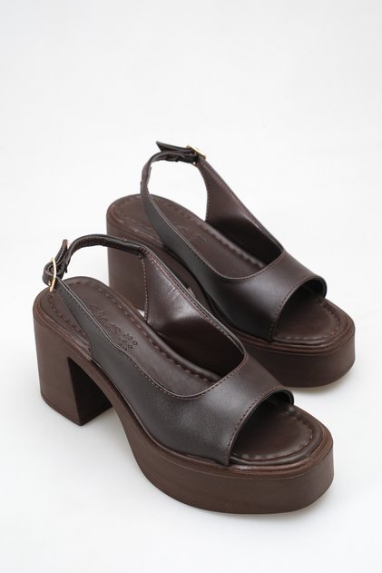 Women's Brown Thick Heeled Sandals Open Back Casual Shoes