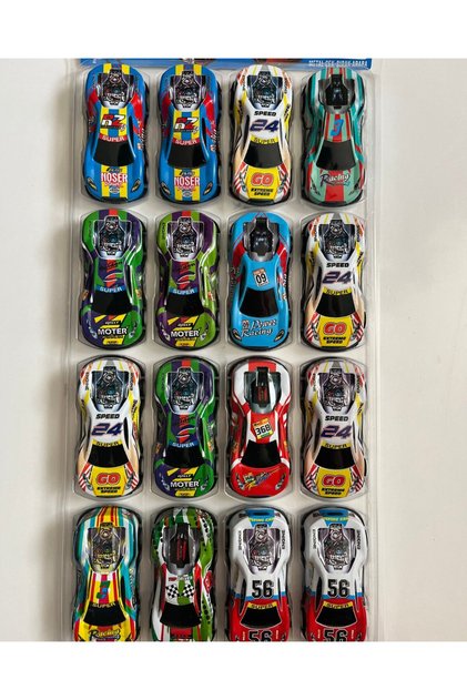 16-Piece Car Set with Metal Pull and Drop Feature