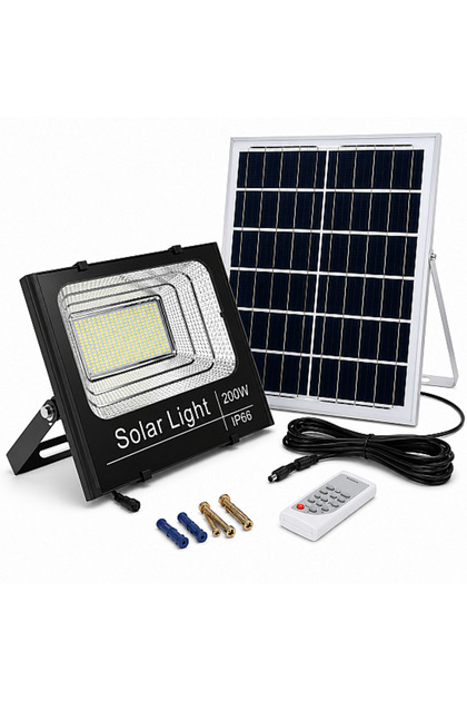 Proiector LED cu Incarcare Solara, Panou Separat, 200W, IP66 pentru Iluminat Exterior
