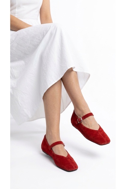 Tovex Women's Ballerina Shoes Suede Mary Jane Ankle Strap Belted Blunt Toe Flat Sole Daily Comfortable