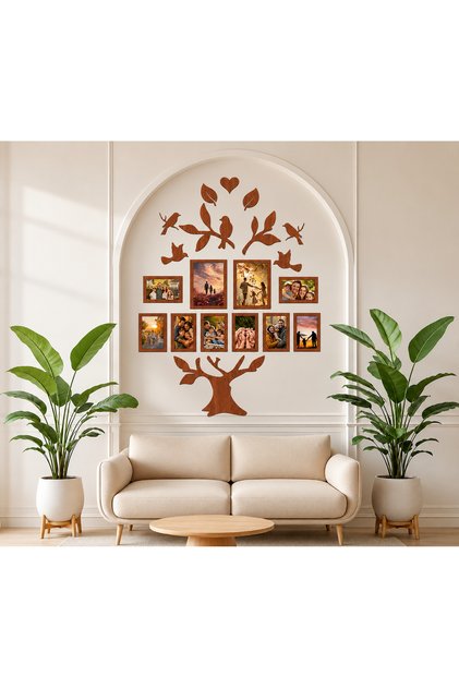 Ahşap Anı Ağacı Duvar Dekoru – Fotoğraf Çerçeveli MDF Duvar Süsü – 130x80 cm