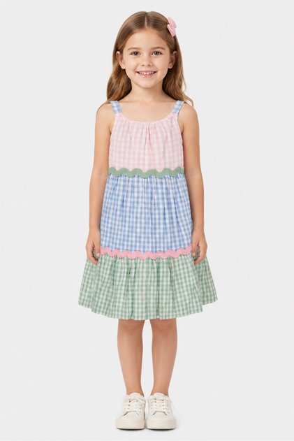 Kids Girl Checkered Sleeveless Dress, Multicolor