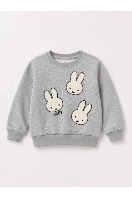 Rabbit Embroidered Gray Girls' Sweatshirt