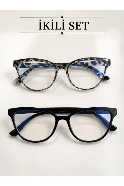 Nila Set of 2 Cat Eye Black Zebra Bone Transparent Women Men Unisex Blue Light Protection Screen Glasses Eyewear