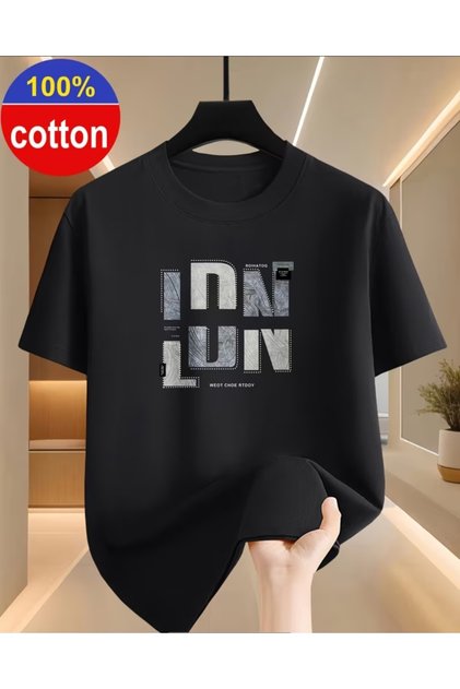 Men's T-Shirt, 100% Cotton, Printed T-Shirt, Crew Neck, Short Sleeve, Geometric Pattern, Casual Wear, Modern Design.