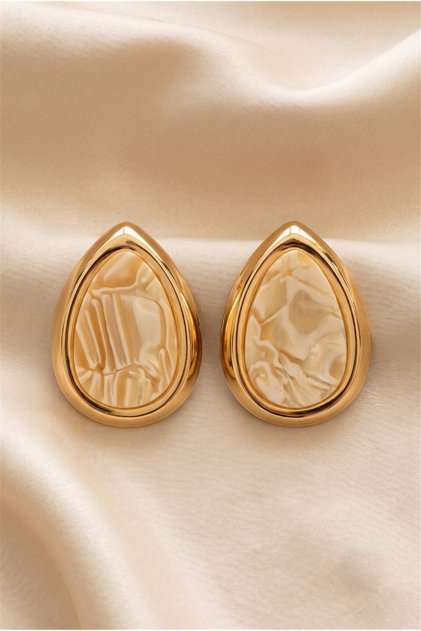 Light Cream Patterned Framed Resin Drop Earrings