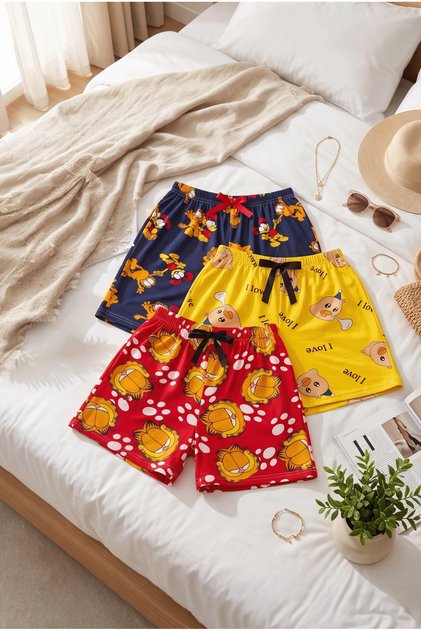 Kadın 3'lü Ev Şortu Seti Lastikli Bel Rahat Pijama Altı