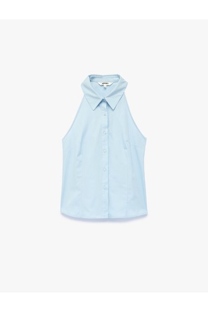 Pamuklu Düğmeli Halter Kesim Kolsuz Poplin Gömlek