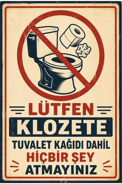 Retro Metal Warning Sign: Do Not Throw Anything in the Toilet, Including Toilet Paper, 20X30 cm