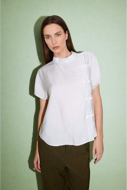 Relax Fit High Neck Striped Blouse H8744Ax26Au